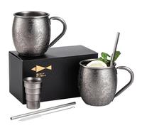 SKY FISH Tazze da Moscow Mule, Bicchieri per Cocktail in Rilievo 3D, Tazze da Vino in Acciaio Inox da 500 ml, Lavabili solo a Mano, Finitura Vintage Grigia Spazzolata
