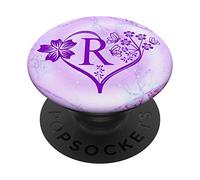 Sky Heart Monogram Purple Butterfly Letter R Initial Flowers PopSockets PopGrip: Impugnatura per Telefoni Cellulari e Tablet Intercambiabile