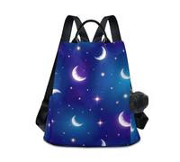 Sky Moon Blue Bright - Zaino da donna con cerniera posteriore, multi tasca, manico in pelle per viaggi e shopping, 17 l