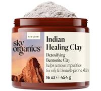 Sky Organics - Argilla curativa indiana - Polvere di argilla bentonitica disintossicante - Maschera esfoliante per il viso - Detergente per pori - Pelle mista e grassa - Naturale, Vegano, 454g