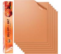 SKYBD Confezione da 6 tappetini in rame spesso per griglia esterna, antiaderenti e facili da pulire, tappetini riutilizzabili e resistenti, funzionano su griglie a gas, elettriche, a carbone