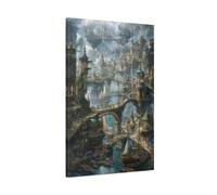 Skybound Harbor City Canvas Print Wall Art - Living Room Decor, Above Sofa 24×36 inch (60×90 cm) - Vertical / 1.25 inch (3 cm)