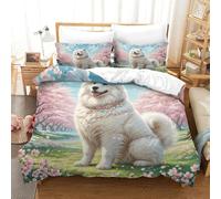 SkyClouf Cane Samoyed Produzione Additiva Lenzuola Set Di Tre Pezzi Cane Samoyed Busta Per Piumone Fibra Ultrafine Sottocuscino Incluso Morbido Al Tatto E Maneggevole King（220x240cm）