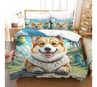 SkyClouf Corgi Stampa Tridimensionale Pigiameria Set Di Piumoni Corgi Copriletto Fibra Ultrafine Sottocuscino Incluso Soffice E A Bassa Manutenzione King（220x240cm）