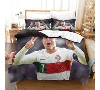 SkyClouf Cristiano Ronaldo Produzione Additiva Lenzuola Set Di Tre Pezzi Cristiano Ronaldo Copripiumino Tessuto Ad Alto Numero Di Fili Incassate Con Cerniera Delicato E Lavabile King（220x240cm）