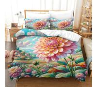 SkyClouf Dahlia Produzione Additiva Lenzuola Set Di Tre Pezzi Dahlia Copripiumino Fibra Ultrafine Sottocuscino Incluso Morbido Al Tatto E Maneggevole Super King（260x220cm）