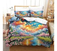 SkyClouf Fiore Pesca Produzione Additiva Lenzuola Set Di Tre Pezzi Fiore Pesca Copripiumino Fibra Ultrafine Sottocuscino Incluso Morbido Al Tatto E Maneggevole Super King（260x220cm）