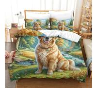 SkyClouf Golden Retriever Stampa Tridimensionale Pigiameria Set Di Piumoni Golden Retriever Copriletto Fibra Ultrafine Chiusura A Cerniera Con Federe Delicato E Lavabile King（220x240cm）