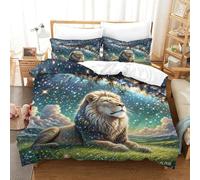 SkyClouf Leone Stampa Tridimensionale Pigiameria Set Di Piumoni Leone Copriletto Fibra Ultrafine Chiusura A Cerniera Con Federe Delicato E Lavabile Super King（260x220cm）