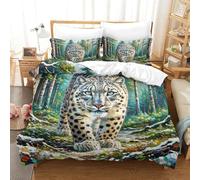 SkyClouf Leopardo della neveo Produzione Additiva Lenzuola Set Di Tre Pezzi Leopardo della neveo Copripiumino Fibra Ultrafine Incassate Con Cerniera Morbido Al Tatto E Maneggevole King（220x240cm）