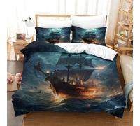SkyClouf Nave Pirata Stampa Tridimensionale Lenzuola Set Da Letto Nave Pirata Copriletto Microfibra Superiore Incassate Con Cerniera Morbido Al Tatto E Maneggevole Double（200x200cm）