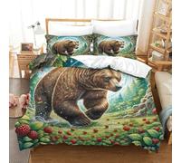 SkyClouf Orso marrone Produzione Additiva Lenzuola Set Di Tre Pezzi Orso marrone Busta Per Piumone Fibra Ultrafine Sottocuscino Incluso Delicato E Lavabile King（220x240cm）