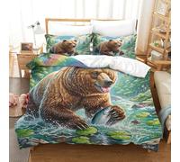 SkyClouf Orso marrone Produzione Additiva Lenzuola Set Di Tre Pezzi Orso marrone Copripiumino Fibra Ultrafine Incassate Con Cerniera Soffice E A Bassa Manutenzione Double（200x200cm）