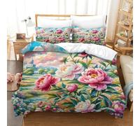 SkyClouf Peonia Produzione Additiva Lenzuola Set Di Tre Pezzi Peonia Copripiumino Fibra Ultrafine Incassate Con Cerniera Morbido Al Tatto E Maneggevole King（220x240cm）