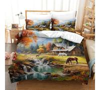 SkyClouf Rifugio di montagna Stampa Tridimensionale Biancheria Da Letto Set Di Piumoni Copriletto Fibra Ultrafine Sottocuscino Incluso Delicato E Lavabile King（220x240cm）