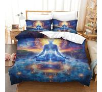 SkyClouf Sogno Buddha Stampa Tridimensionale Lenzuola Set Di Tre Pezzi Sogno Buddha Copriletto Fibra Ultrafine Incassate Con Cerniera Morbido Al Tatto E Maneggevole Super King(260x220cm)