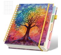 SKYDUE Hardcover Spiral Notebook, 300 Pages 8" x 10" College Ruled Notebook for Work with Dividers & Pockets, 5 Subject Notebook Journals for Women, Double Wire Bound, Tab Stickers Included, Tree of