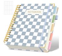 SKYDUE Hardcover Spiral Notebook, 300 Pages 8" x 10" College Ruled Notebook for Work with Dividers & Pockets, 5 Subject Notebook Journals for Women, Double Wire Bound, Tab Stickers Included, BlueGrid