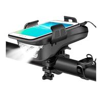 SkyFace Bicicletta Faro Ricaricabile 4 in 1 Bici Telefono Supporto con Corno per Bici e Power Bank, Impermeabile Multifunzione Luce per Bicicletta, Campana 130DB, Caricatore 4000mAh