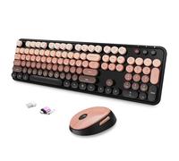 SkyGive Tastiera e mouse combinati, tastiera ergonomica a grandezza naturale con tastiera rotonda retrò, compatibile con Windows, PC, Perfer, per tastiere di casa e ufficio (Aurora Red)