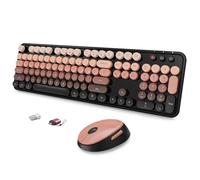 SkyGive Tastiera wireless combinata con mouse, tastiera ergonomica a grandezza naturale con tastiera rotonda retrò, compatibile con Windows, PC, perfetta per tastiere di casa e ufficio (Aurora Red)