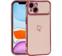 Skyhewen Custodia per iPhone 15, per donne e ragazze, flessibile e morbida custodia protettiva in silicone TPU con motivo a cuori placcati oro, antiurto, per iPhone 15, rosa