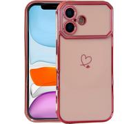 Skyhewen Custodia per iPhone 16, per donne e ragazze, flessibile e morbida custodia protettiva in silicone TPU con motivo a cuori placcati oro, antiurto, per iPhone 16, rosa