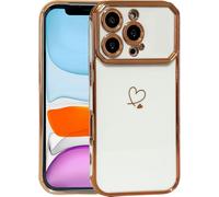 Skyhewen Custodia per iPhone 16 Pro, per donne e ragazze, flessibile e morbida custodia protettiva in silicone TPU con motivo a cuori placcati oro, antiurto, per iPhone 16 Pro, bianco