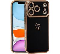 Skyhewen Custodia per iPhone 17 Pro, per donne e ragazze, flessibile e morbida custodia protettiva in silicone TPU con motivo a cuori placcati oro, antiurto, per iPhone 17 Pro, nero