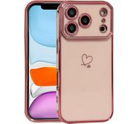 Skyhewen Custodia per iPhone 17 Pro, per donne e ragazze, flessibile e morbido silicone TPU, custodia protettiva con motivo a cuori placcati oro, antiurto, per iPhone 17 Pro, rosa