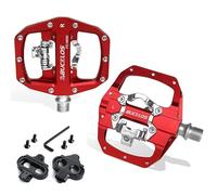 SkyjOy Pedali MTB Pedali MTB for Bicicletta Pedale for Mountain Bike a Doppia Funzione Piattaforma for Pedali Piatti con Clip Adatto for MTB for Parte for Bici(Red Pedal-Cleat)