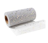 SkyjOy Tulle Rotolo di Tulle Glitterato con Stelle Oro/Argento, 25 Iarde, Bobina da 14 cm, for Decorazioni Nuziali, Fai Te, Articoli for Feste Compleanno(Gold-Gray)