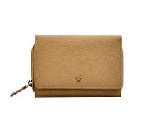 SKYLE Portafoglio Trifold in Pelle da Donna, 7 Slot per Carte, Finestra per ID, Tasca con Cerniera per Contanti e Monete, Chiusura a Bottone e Cerniera, Design Italiano (Biscuit)