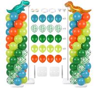 Skylety 2 set di supporti a colonna per palloncini a forma di dinosauro, regolabile, verde, arancione, blu, supporto con basi per giungla Dino, compleanno, matrimonio, laurea, festa, baby shower