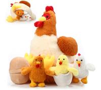Skylety 25 cm Gallina di Peluche con Pancia con Cerniera, Pollaio e Pulcini Piccoli, Giocattolo di Animale a Forma di Pollo per Natale Pasqua (Stile Carino)