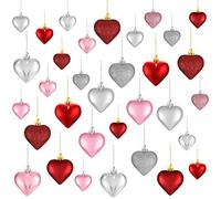 Skylety 30 Pezzi Ornamenti del Cuore Valentine's Day, 3 Diversi Stili Colore Palline di Cuore Bagattelle dell'Albero di Natale a Forma di Cuore Decorazioni da Appendere a Cuore, 2 Dimensioni
