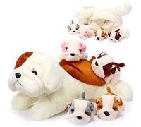 Skylety 5 Pezzi Animali di Peluche per Cani per Bambini 1 Grande Mamma Cane con 4 Mini Cuccioli Simpatici Regalo di Animali di Peluche per Compleanno Natale (Bulldog)