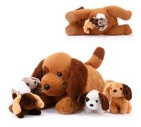 Skylety 5 Pezzi Animali di Peluche per Cani per Bambini 1 Grande Mamma Cane con 4 Mini Peluche Cuccioli Simpatici Regalo di Animali di Peluche per Compleanno Natale(Marrone Golden Retriever)
