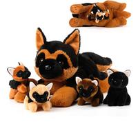 Skylety 5 Pezzi Animali di Peluche per Cani per Bambini 1 Grande Mamma Cane con 4 Mini Peluche Cuccioli Simpatici Regalo di Animali di Peluche per Compleanno Natale(Pastore tedesco)