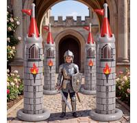 Skylety Confezione da 4 decorazioni per feste di compleanno, 1,8 m, supporto gonfiabile per castello, decorazioni per giardino, interni ed esterni, per feste (grigio, castello medievale)