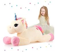 Skylety Cuscino gigante in peluche a forma di unicorno, 76 cm, colore beige, carino, grande, per compleanno, baby shower, feste, bomboniere, casa, divano, decorazione (carino)