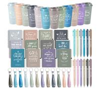 Skylety Set da 12/48 pezzi di regali cristiani alla rinfusa per chiesa religiosa, tazze con coperchio, mini quaderni a spirale, penne, portachiavi, per donne, personale, squadre e amici (colore