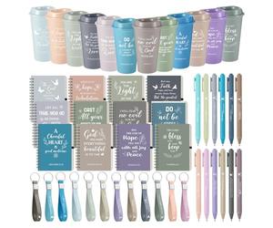 Skylety Set da 12/48 pezzi di regali cristiani alla rinfusa per chiesa religiosa, tazze con coperchio, mini quaderni a spirale, penne, portachiavi, per donne, personale, squadre e amici (colore