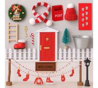 Skylety Set di 35 Accessori per Giardino degli Gnomi Decorazioni Natalizie per Porta degli Elfi Vestiti da Elfo Palloncini Impronte Cassetta Postale Albero di Natale Ghirlande e Lanterne Regali Casa