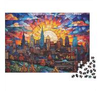 Skyline Cittadino Mosaico Puzzle 1000 Pezzi Gioco di Puzzle 1000 Pezzi Carta per Adulti Alba Colorata Famiglia Relax Decorazione Regalo 70x50cm/1000pcs
