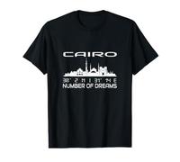 Skyline del Cairo GPS Coordinate Silhouette Immagine Città Egitto Maglietta con Stampa Grafica Economica