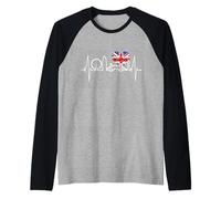 Skyline di Londra Battito Cardiaco Bandiera Cuore Amo London Maglia con Maniche Raglan