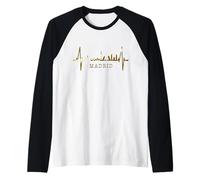 Skyline di Madrid Battito del Cuore Spagna Silhouette Love Maglia con Maniche Raglan