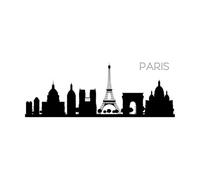 skyline e silhouette della città di Parigi con riflessi Decalcomanie con incisioni di pregio 42x115.1cm Impermeabile Nero