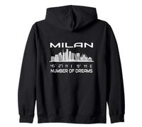 Skyline Milano Silhouette GPS Coordinate Lombardia Italia Felpa con Cappuccio